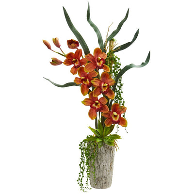 Cymbidium Orchid Artificial Arrangement in Planter Default Title