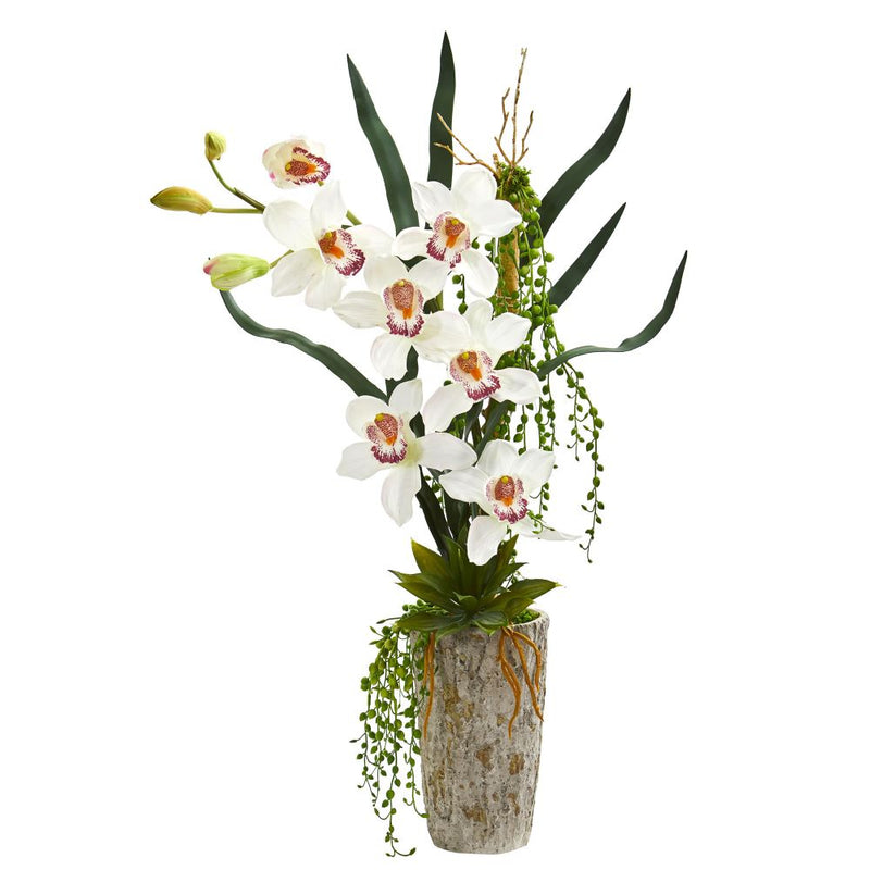 Cymbidium Orchid Artificial Arrangement in Planter Default Title