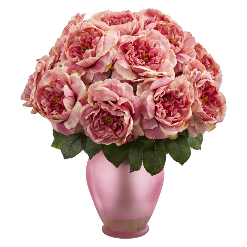 Rose Artificial Arrangement in Rose Colored Vase Default Title