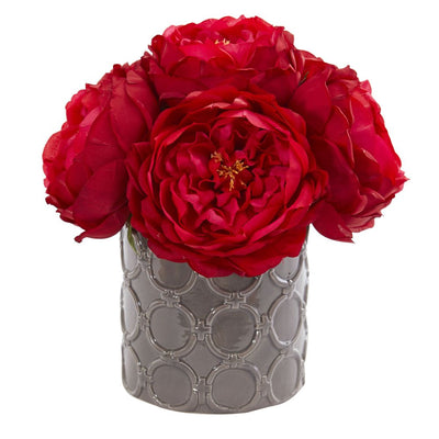 Large Rose Artificial Arrangement in Gray Vase Default Title