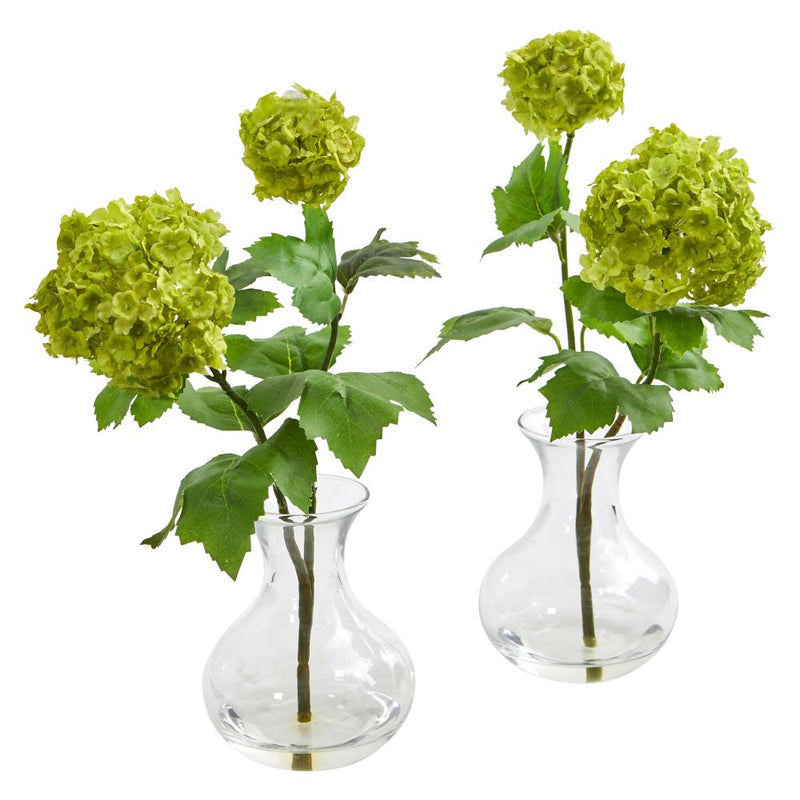 Snowball Hydrangea Artificial Arrangement in Vase (Set of 2) Default Title