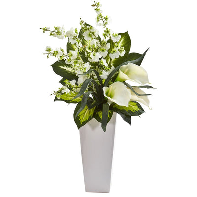 29” Calla Lily & Orchid Artificial Arrangement in Black Vase Default Title