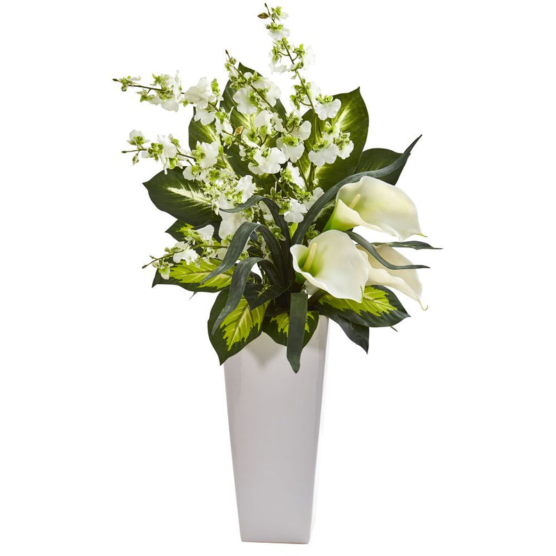 29” Calla Lily & Orchid Artificial Arrangement in Black Vase Default Title