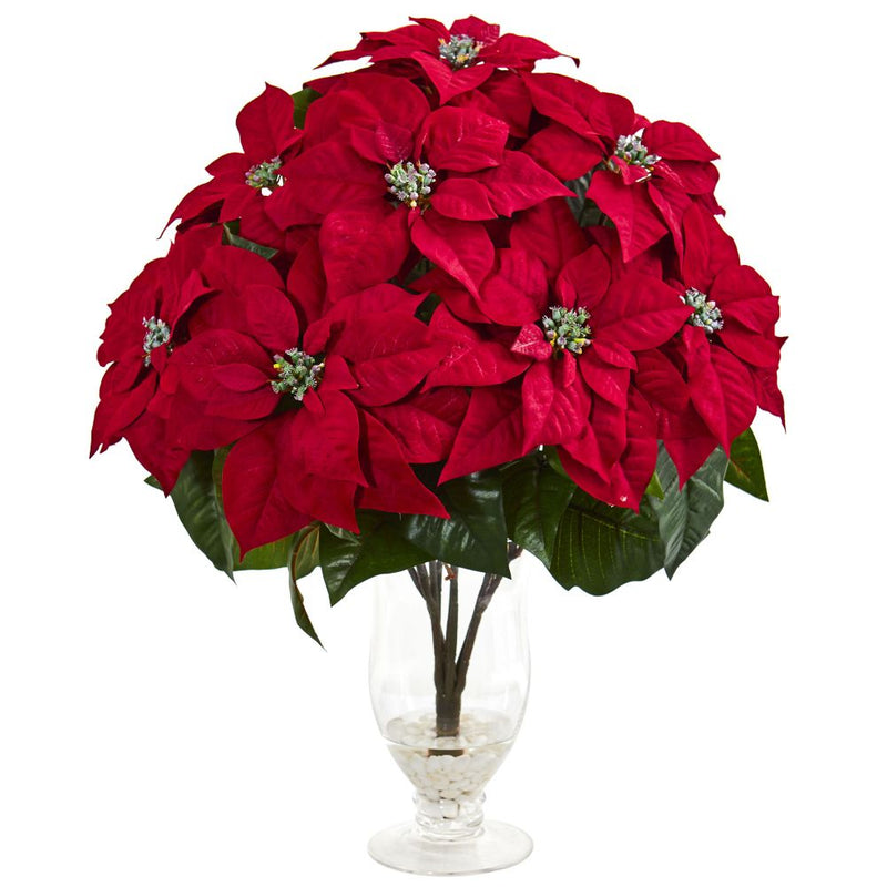 Poinsettia Artificial Arrangement in Glass Vase Default Title