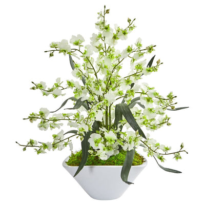 Dancing Lady Orchid Artificial Arrangement in White Vase Default Title