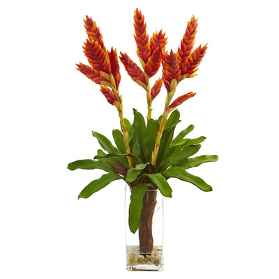 Tropical Bromeliad Artificial Arrangement in Glass Vase Default Title