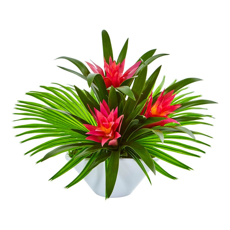 Bromeliad Artificial Arrangement in Oval White Vase Default Title