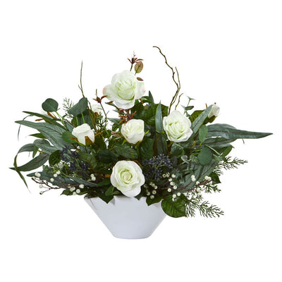 16” Rose and Eucalyptus Artificial Arrangement in Vase Default Title