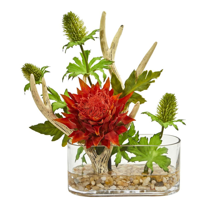 Tropical Flower and Antlers Artificial Arrangement Default Title