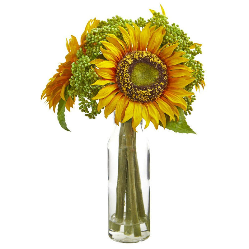 12” Sunflower Artificial Arrangement in Vase Default Title