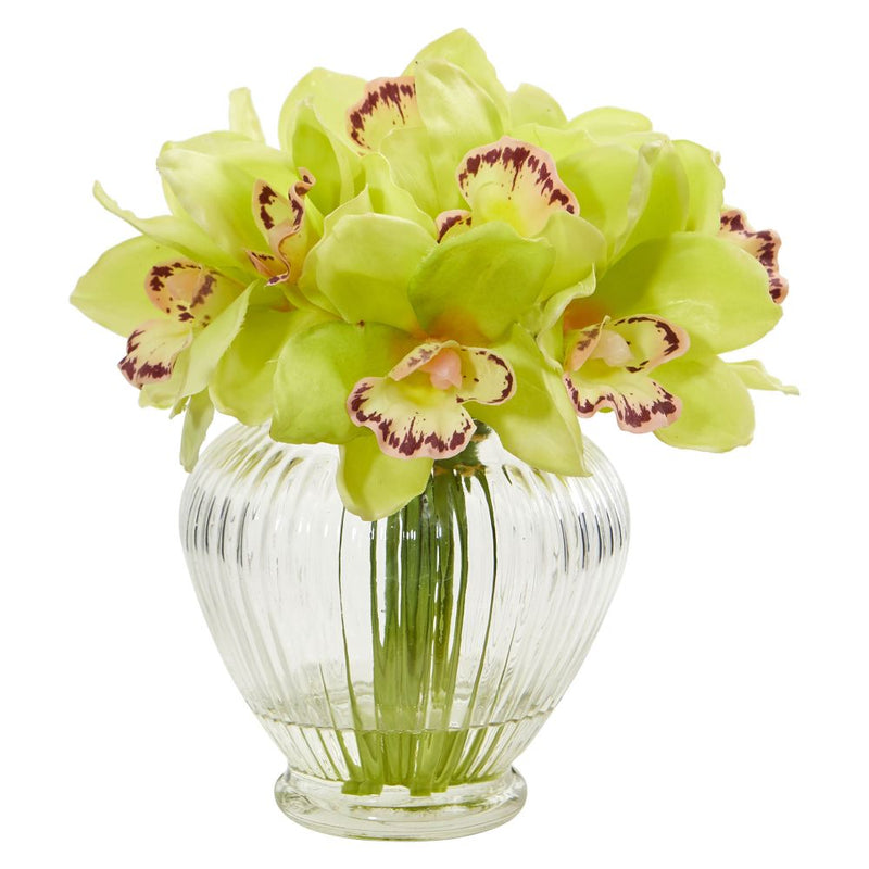 Cymbidium Orchid Artificial Arrangement in Glass Vase Default Title