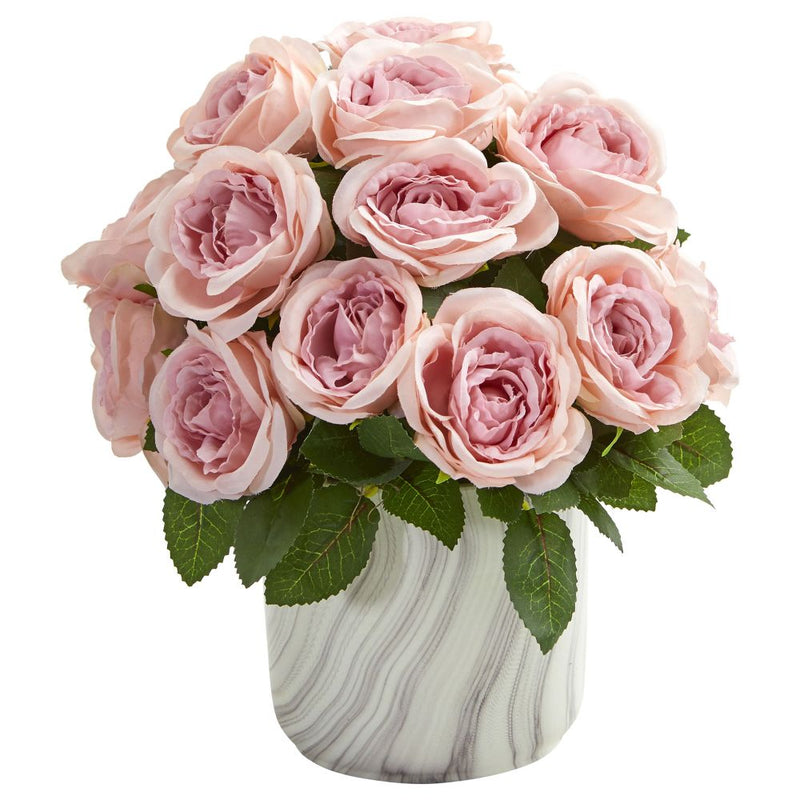 Rose Artificial Arrangement in Marble Finish Vase Default Title