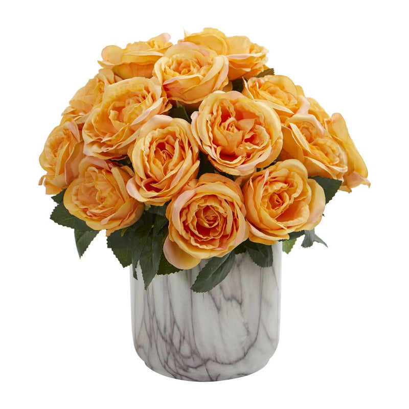 Rose Artificial Arrangement in Marble Finish Vase Default Title