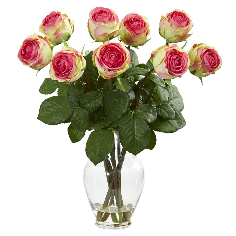 19” Rose Artificial Arrangement in Glass Vase Default Title