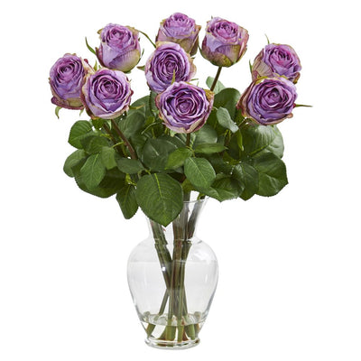 19” Rose Artificial Arrangement in Glass Vase Default Title