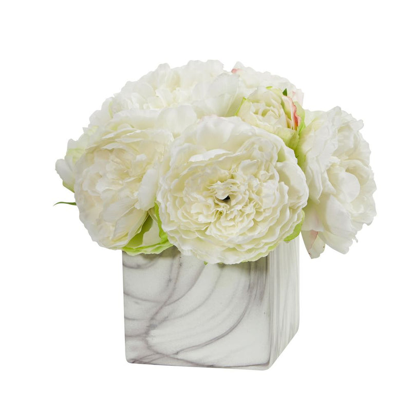 Peony Artificial Arrangement in Marble Finished Vase Default Title