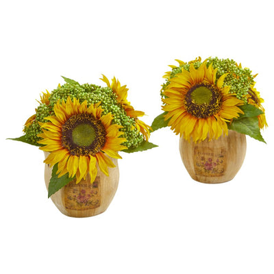 Sunflower Artificial Arrangement in Decorative Planter (Set of 2) Default Title