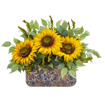 Sunflower and Mixed Greens Artificial Arrangement in Vase Default Title