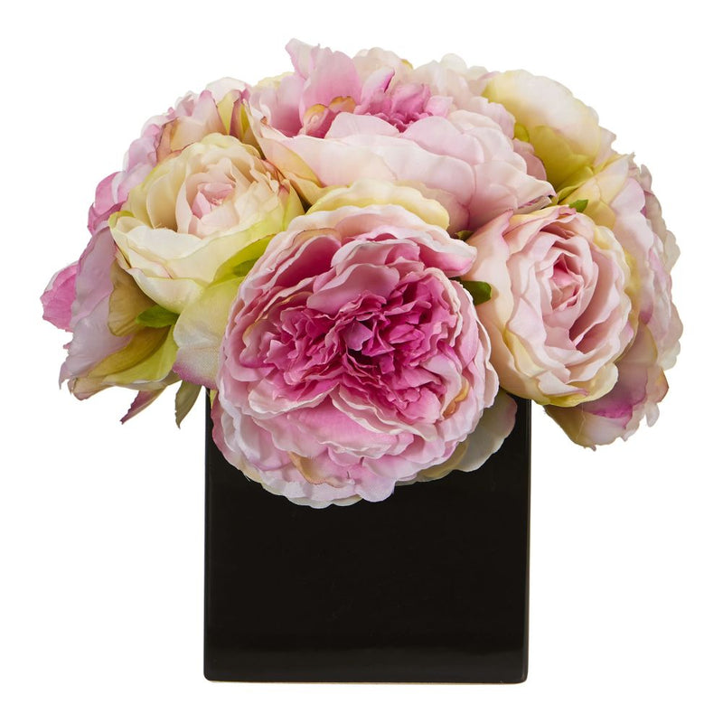 Peony Artificial Arrangement in Black Vase Default Title