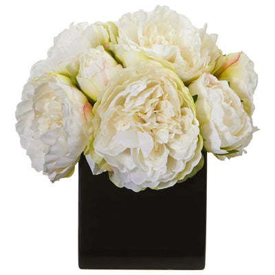 Peony Artificial Arrangement in Black Vase Default Title