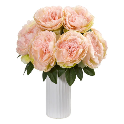 Peony Artificial Arrangement in White Vase Default Title