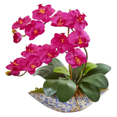 Phalaenopsis Orchid Artificial Arrangement in Vase Default Title