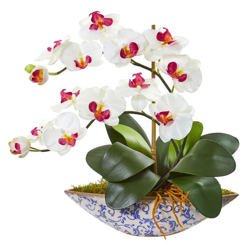 Phalaenopsis Orchid Artificial Arrangement in Vase Default Title