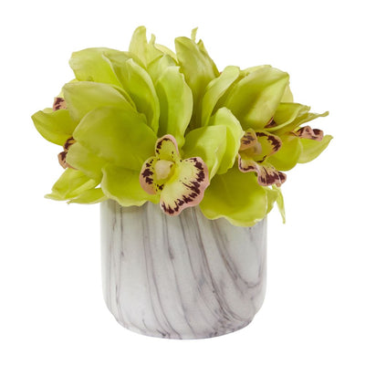 Cymbidium Orchid Artificial Arrangement in Marble Vase Default Title