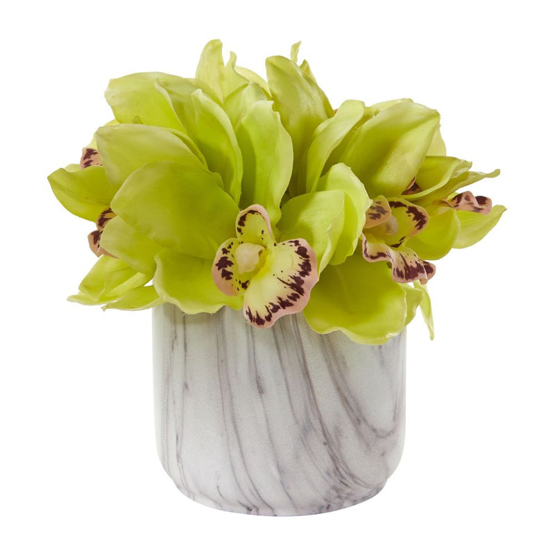 Cymbidium Orchid Artificial Arrangement in Marble Vase Default Title