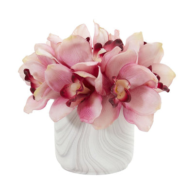 Cymbidium Orchid Artificial Arrangement in Marble Vase Default Title