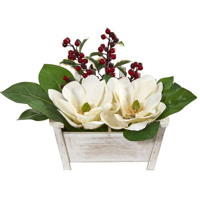 Magnolias and Berries Artificial Arrangement in Chair Planter Default Title