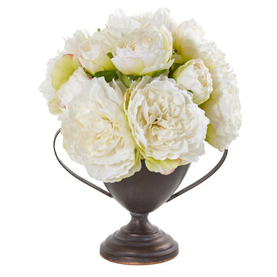 11” Peony Artificial Arrangement in Metal Goblet Default Title