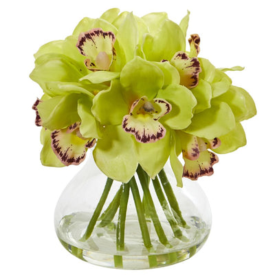 Cymbidium Orchid Artificial Arrangement in Glass Vase Default Title