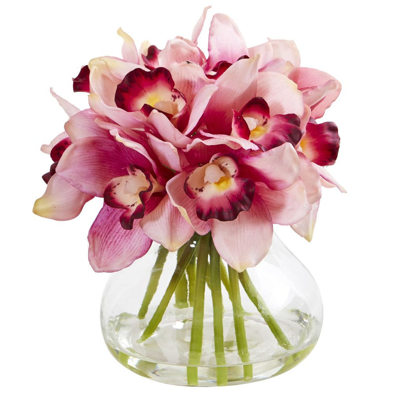 Cymbidium Orchid Artificial Arrangement in Glass Vase Default Title