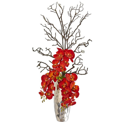 Autumn Phalaenopsis Artificial Arrangement in Silver Vase Default Title