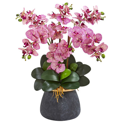 Phalaenopsis Orchid Artificial Arrangement in Stoneware Vase Default Title