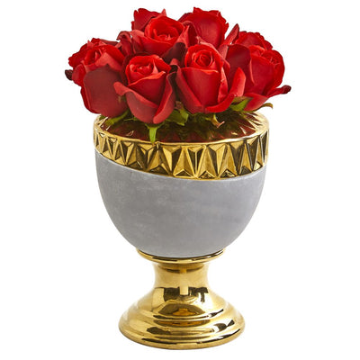 Elegant Red Rose Artificial Arrangement in Designer Urn Default Title