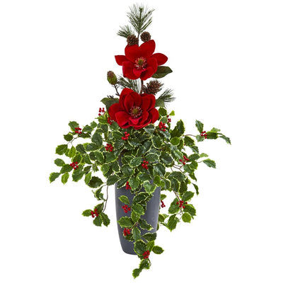 3.5’ Magnolia, Pine and Variegated Holly Leaf Artificial Arrangement Default Title