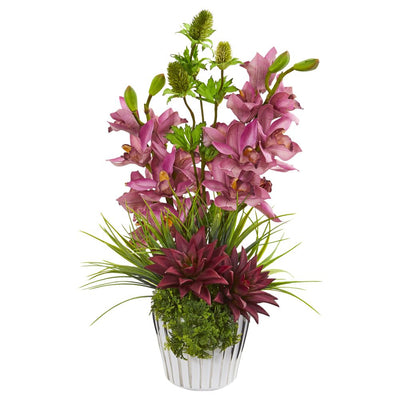 Cymbidium Orchid, Agave and Thistle Artificial Arrangement Default Title