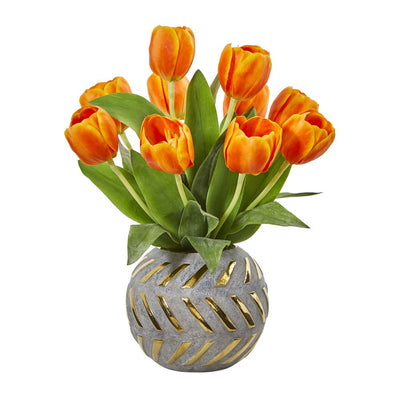 Tulip Artificial Arrangement in Decorative Vase Default Title