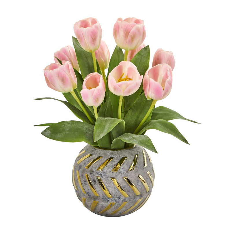 Tulip Artificial Arrangement in Decorative Vase Default Title