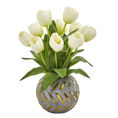 Tulip Artificial Arrangement in Decorative Vase Default Title