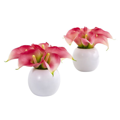 Calla Lily Artificial Arrangement in White Vase (Set of 2) Default Title