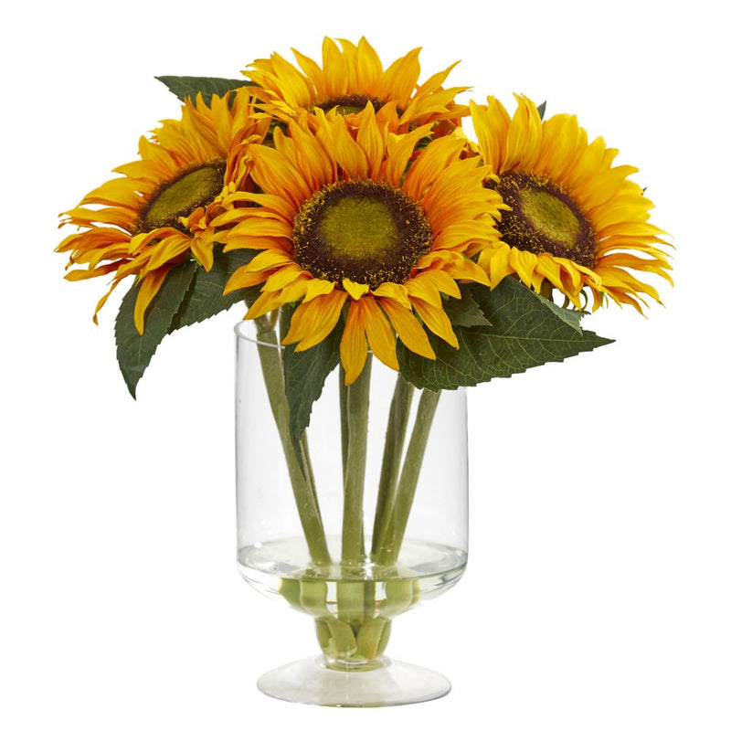 12" Sunflower  Artificial Arrangement in Vase Default Title