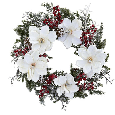 22" Snowed Magnolia & Berry Wreath Default Title