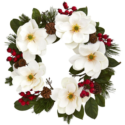 26" Magnolia, Pine and Berries Wreath Default Title