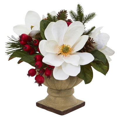 15" Magnolia, Pine and Berries Artificial Arrangement Default Title