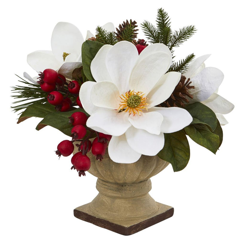 15" Magnolia, Pine and Berries Artificial Arrangement Default Title