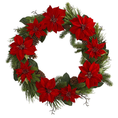 36" Poinsettia and Pine Wreath Default Title