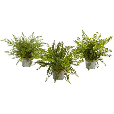 14" Assorted Ferns with Planter Artificial Plant (Set of 3) Default Title